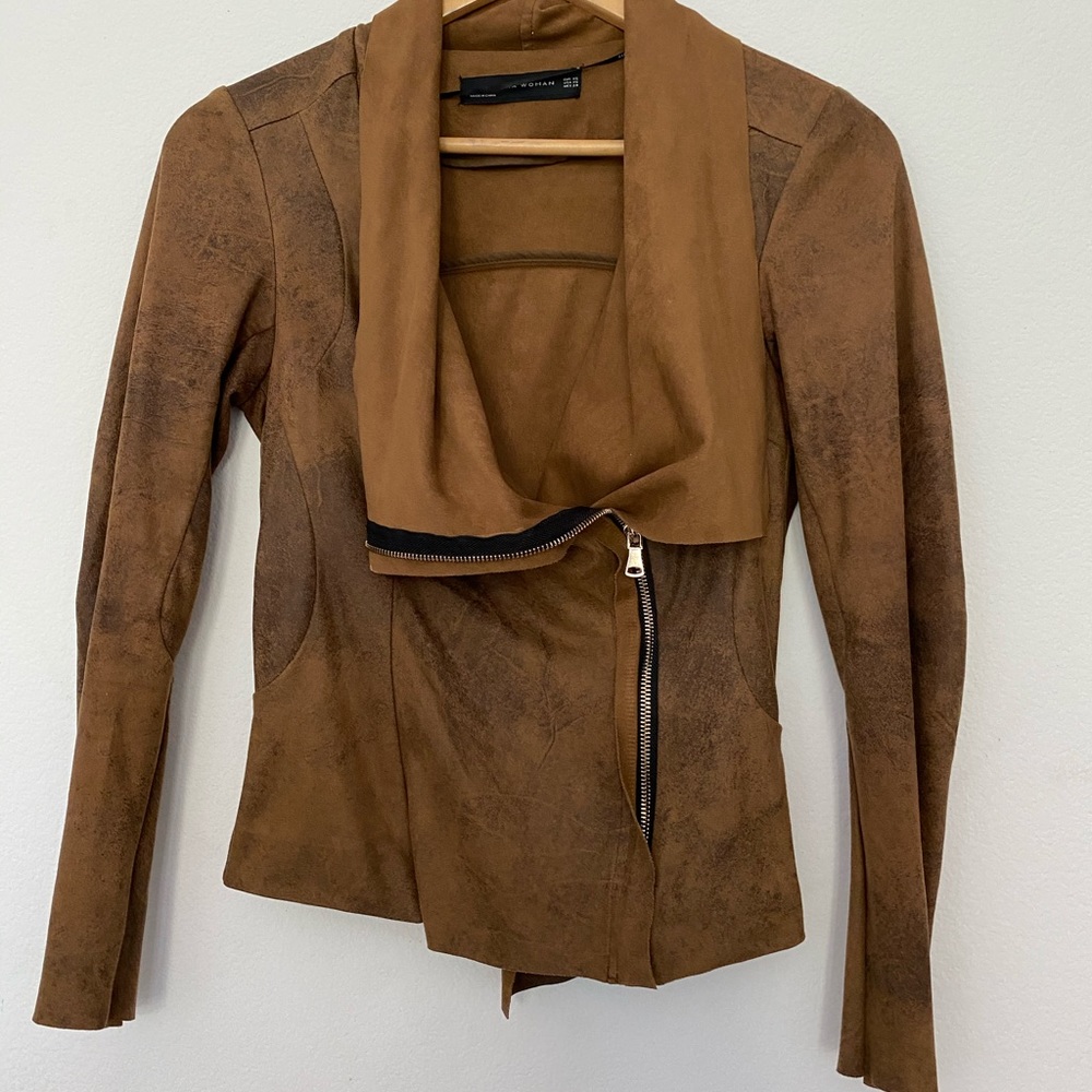 Zara Faux Suede Moto Jacket chocolate